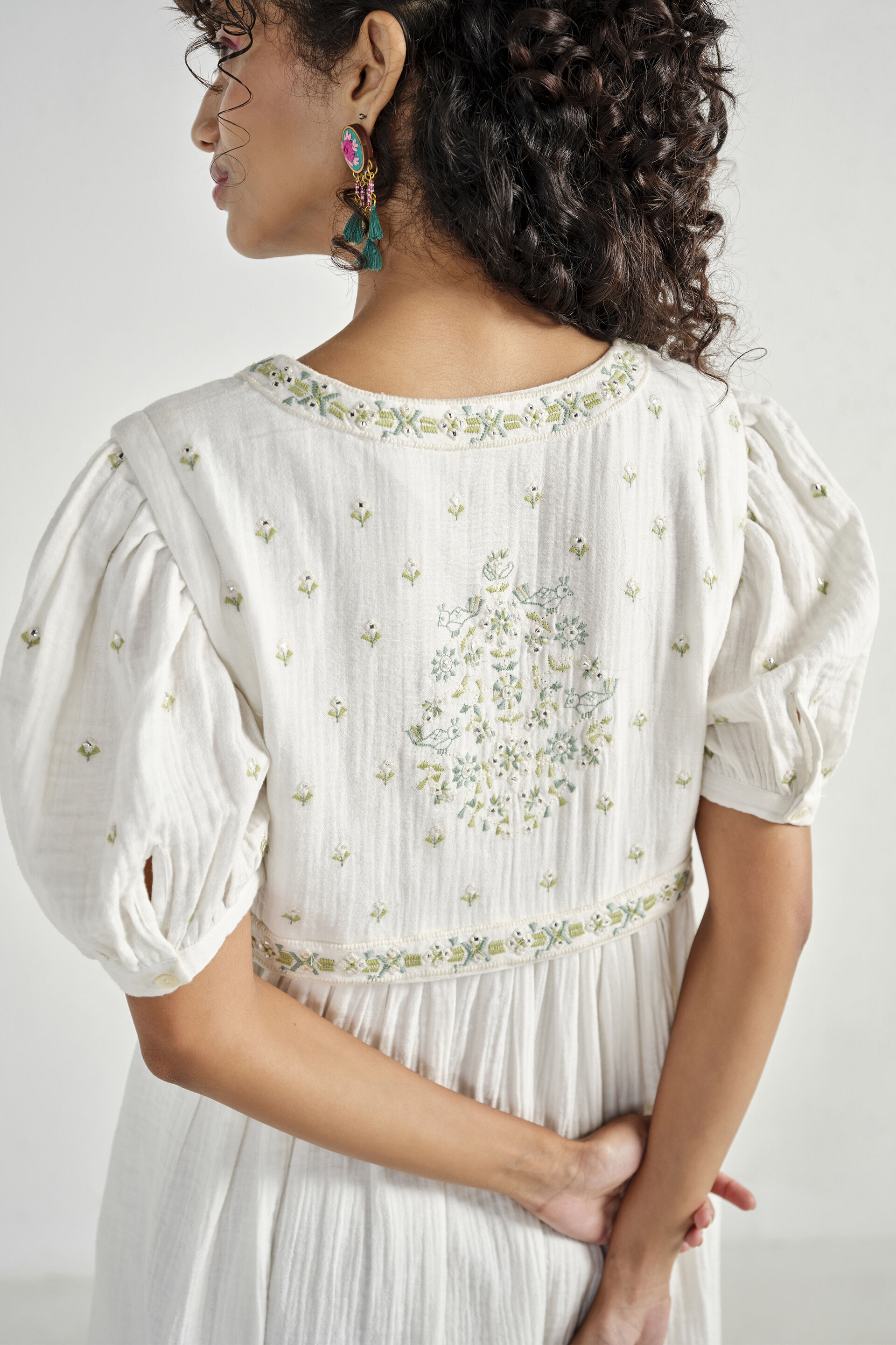 Ayra Embroidered Short Flared Dress, White, image 3